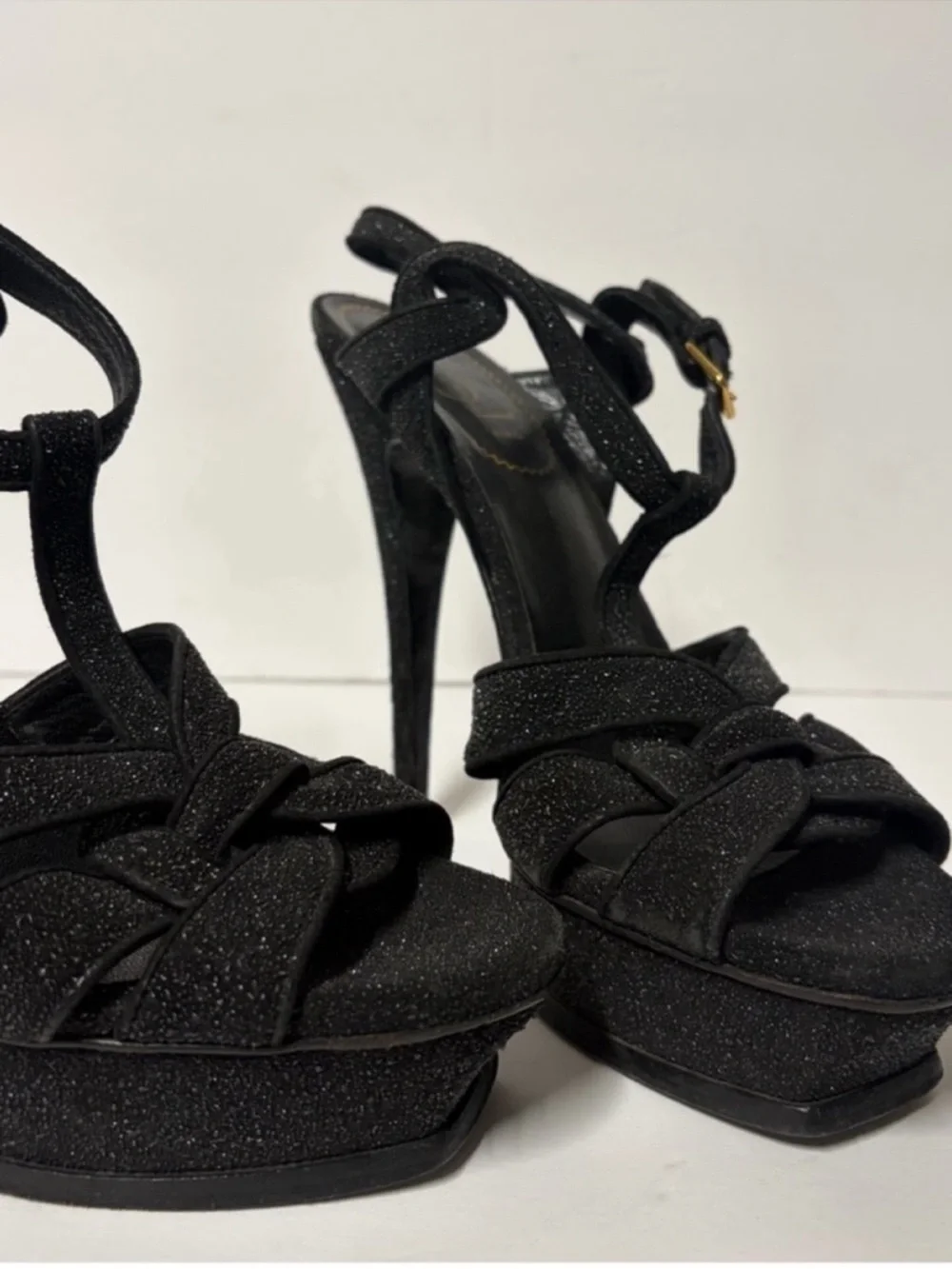 Saint Laurent Tribute 105 Platform Sandals Calfskin Black size 39.5